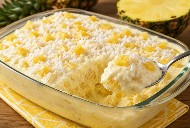 Gelado cremoso de abacaxi feito com ingredientes simples