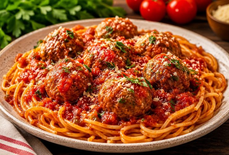 Prepare um delicioso macarrão com almôndegas ao molho de tomate encorpado