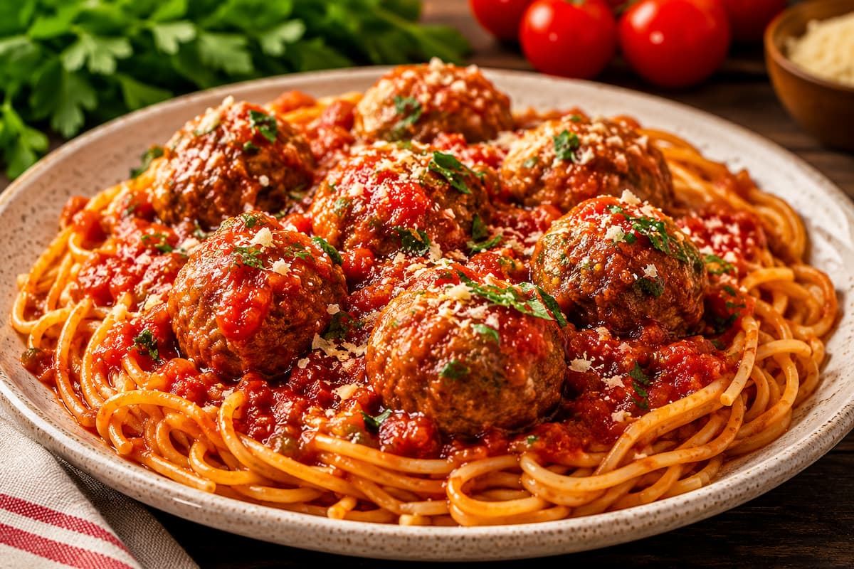 Prepare um delicioso macarrão com almôndegas ao molho de tomate encorpado