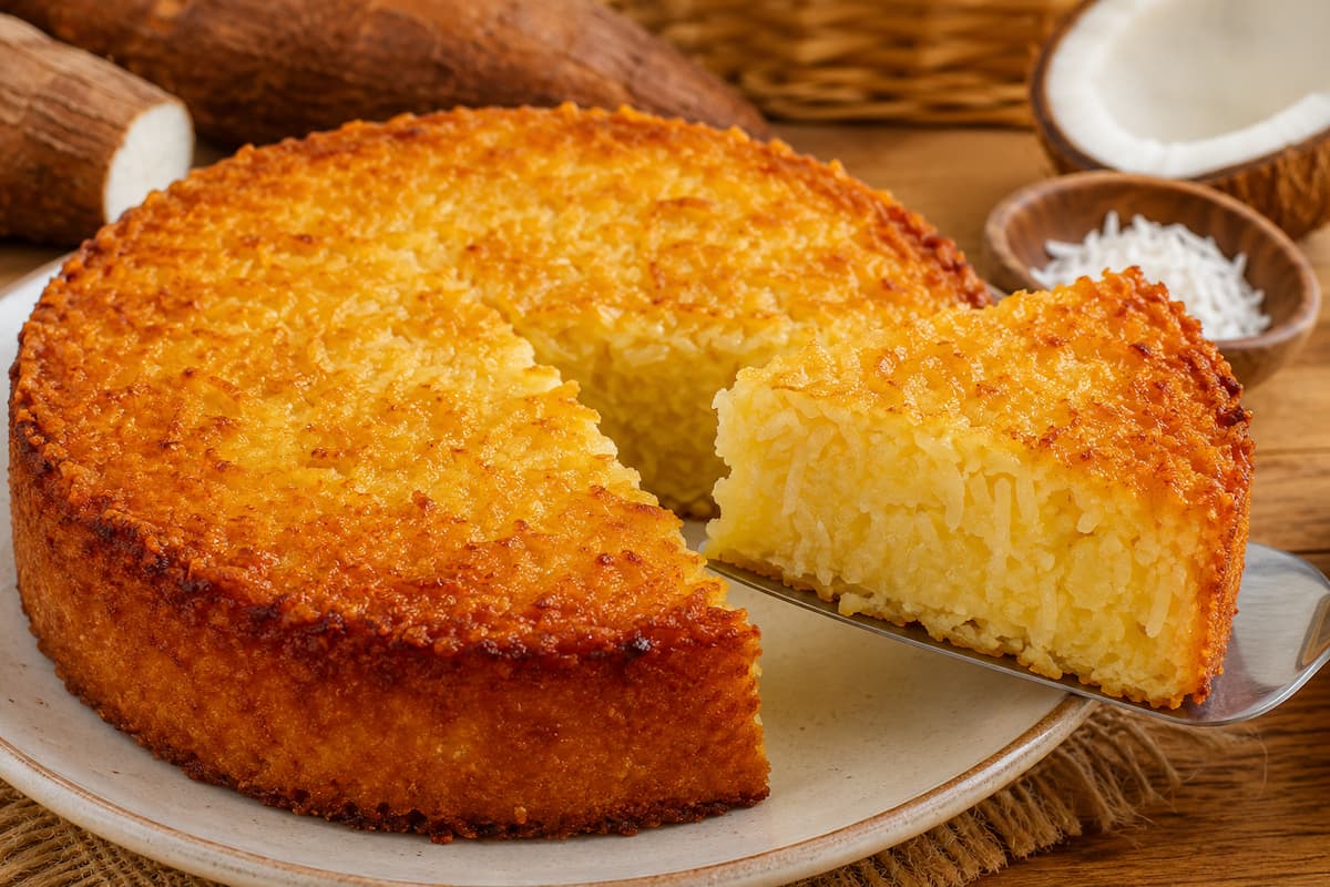 Aprenda a fazer um bolo de mandioca com coco bem molhadinho e fofinho