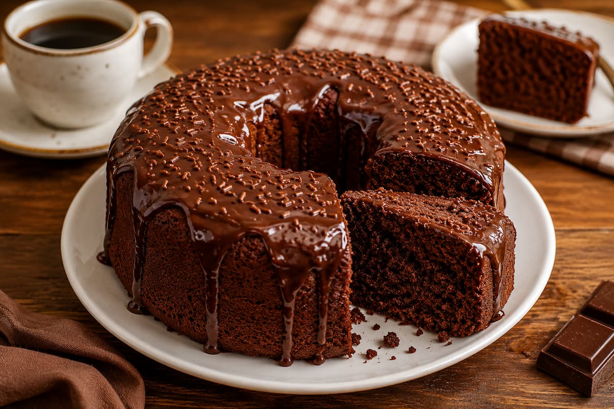 Bolo de chocolate fofinho e super rápido para o café da tarde.