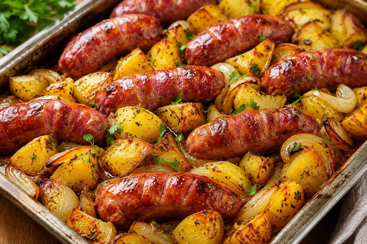 Prepare uma deliciosa linguiça com batata no forno