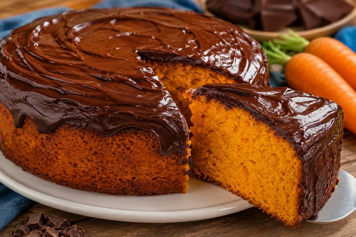 Bolo de cenoura sem glúten, fofinho e delicioso