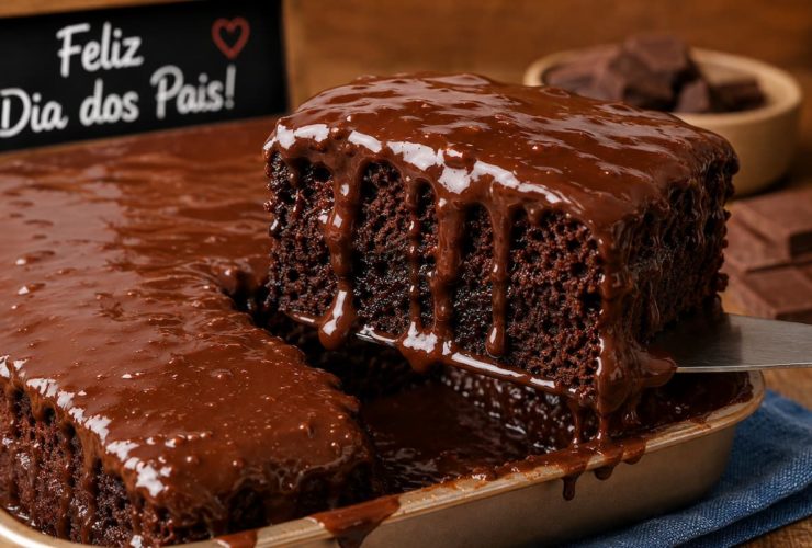 Bolo de chocolate fácil, fofinho e bem molhadinho,