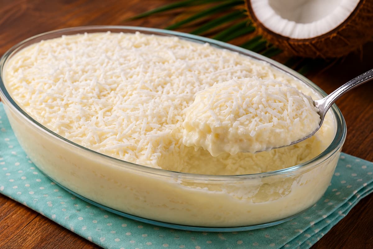 Sobremesa de coco fresco extremamente cremosa e geladinha