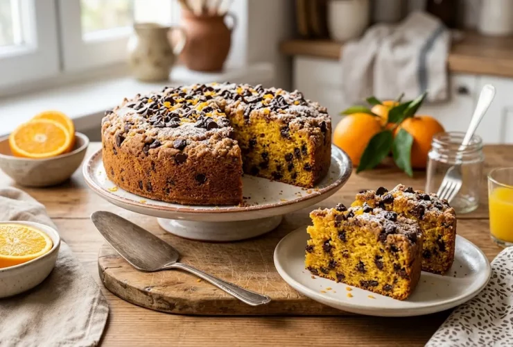 Bolo de laranja com gotas de chocolate fofinho, cheiroso e irresistível