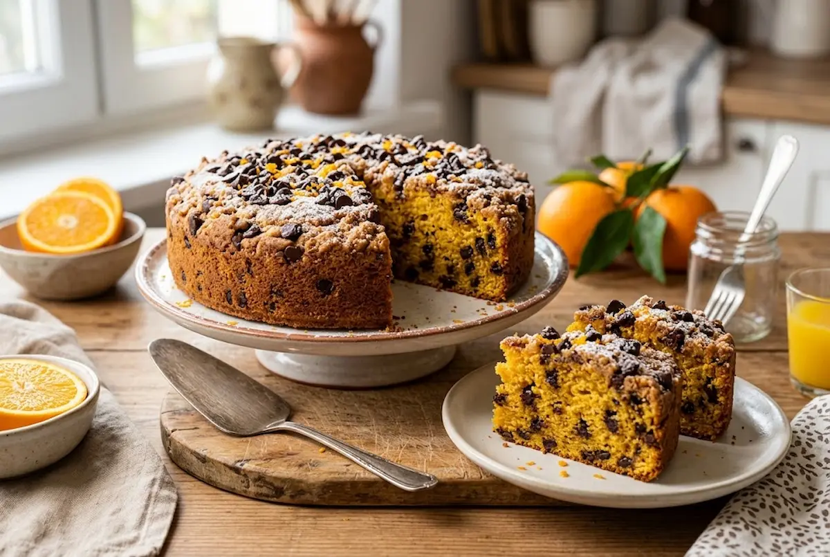 Bolo de laranja com gotas de chocolate fofinho, cheiroso e irresistível