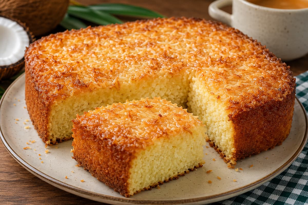 Bolo de coco tipo pão doce feito no liquidificador, fofinho e delicioso