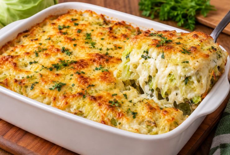 Repolho cremoso de forno com queijo gratinado