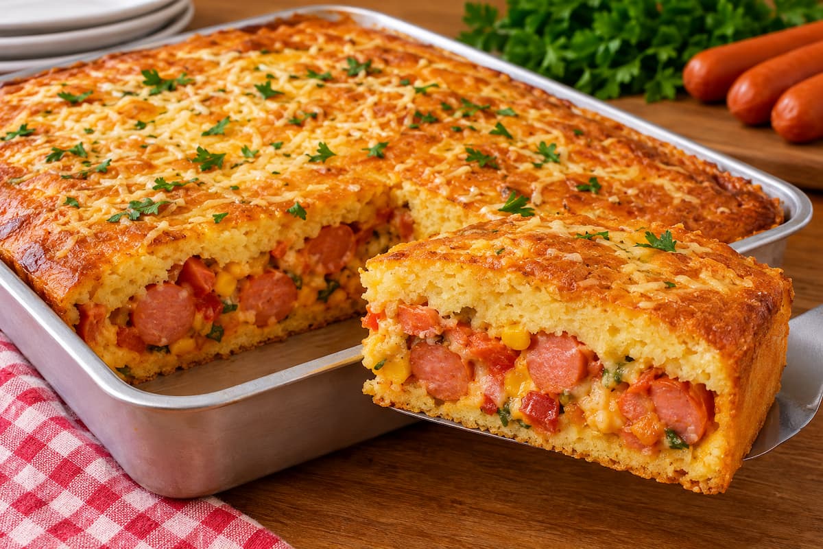 Torta de salsicha de liquidificador fácil e econômica