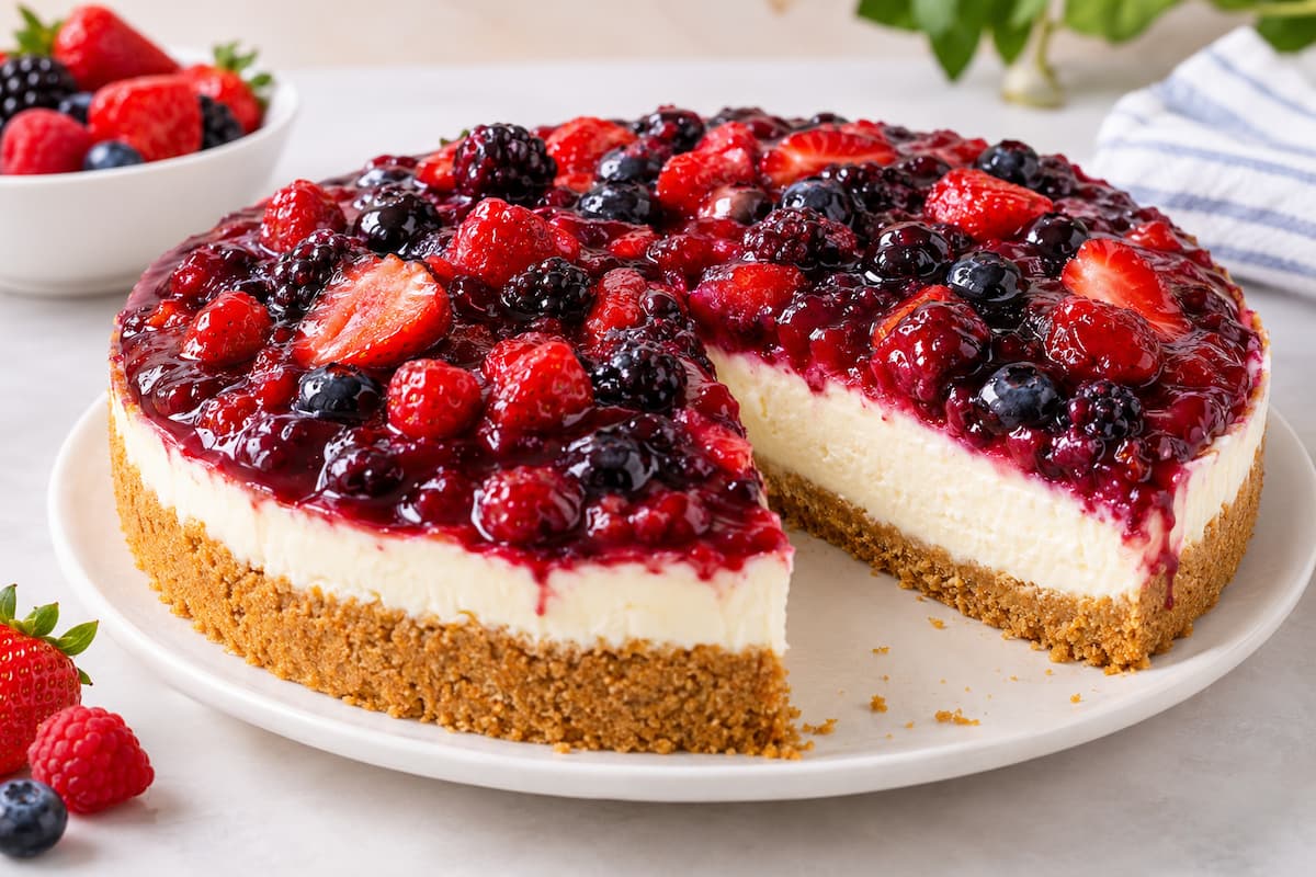 Torta de Iogurte com Frutas Vermelhas Cremosa